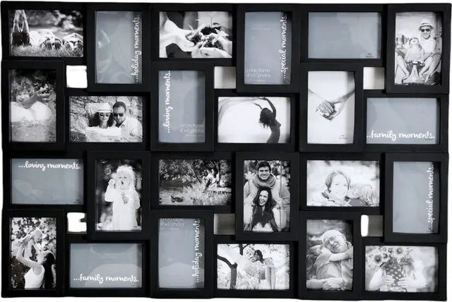 Decopatent© Decopatent - XL Fotolijst Collage voor 24 Foto's van (15x10 & 10x15 Cm) - Fotolijsten - Fotolijstje met 24 fotokaders - 85.5 x 57 Cm - Zwart