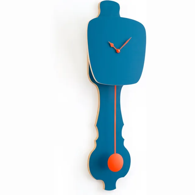 Kloq Wandklok met Pendule - Batterijen Inbegrepen - Wanddecoratie - Quartz Beweging - Niet-Tikkend Batterij Aangedreven - Petrol Blauw en Neon Oranje - Klein