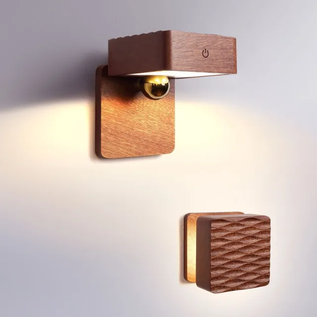 Namajunas houten magnetische opklapbare wandlamp - nachtlampje - twee lichtmodi omschakelbaar - traploze dimfunctie - 360 graden draaibaar en opklapbaar - radar bewegingssensor met lichtsensor - type‑c oplaadbaar zonder boren bruin