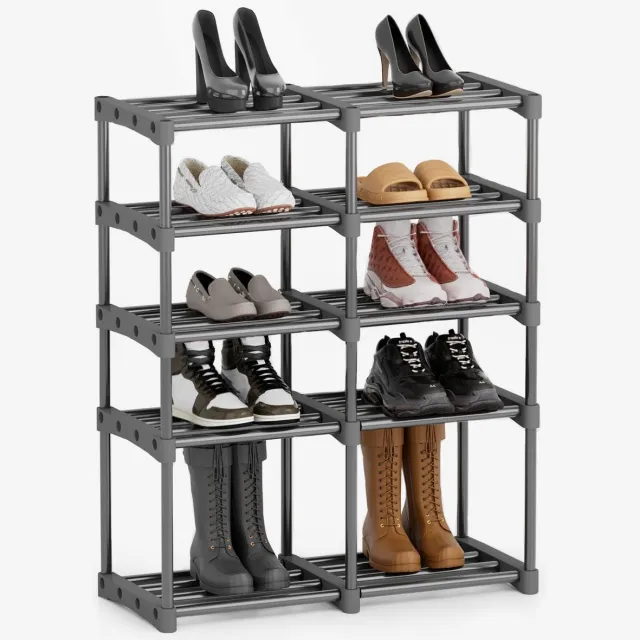 Unyqoos Verstelbaar grijs schoenenrek met 5 niveaus voor maximaal 20 paar schoenen Zwart