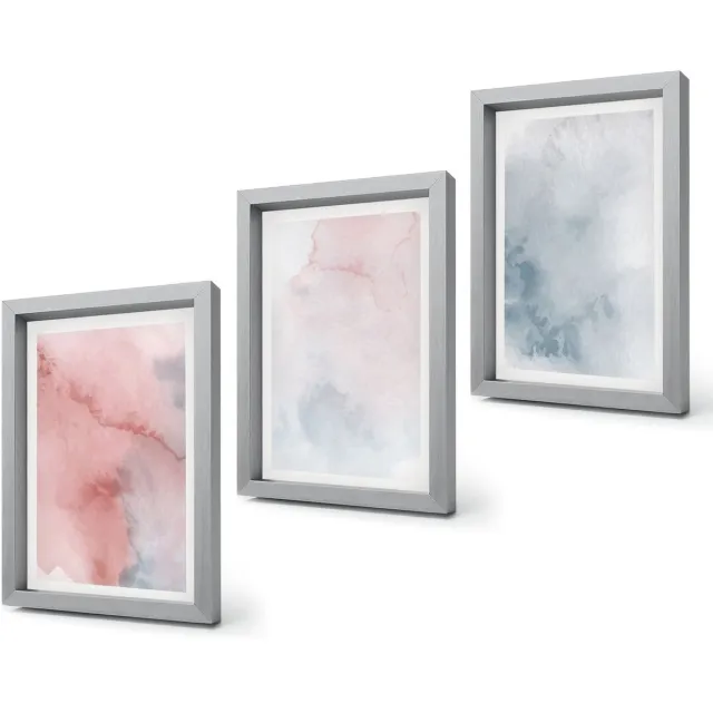 Coloray 4-Delige Schilderij Set - Pastelkleurige aquarelverf op canvas met kleurrijke texturen - 20 x 30 cm - Decoratieve Muurdecoratie - Slaapkamer - Decoratieve Schilderijen Zilveren lijst