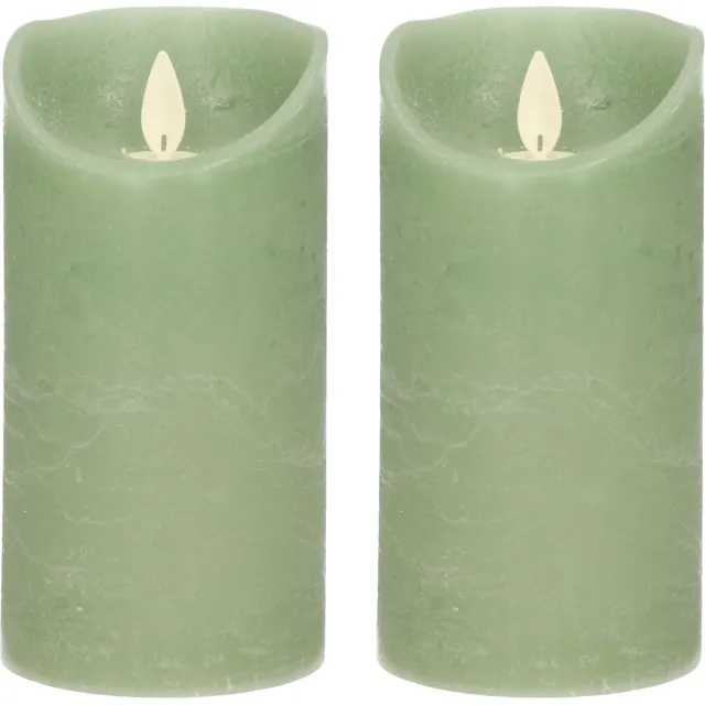 Anna's Collection Led kaars/stompkaars - 2x - jade groen - H15 x D7,5 cm - wax - bewegende vlam