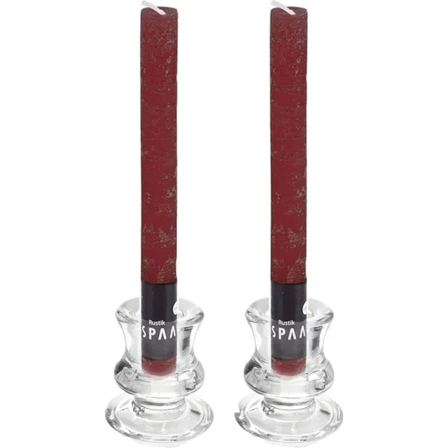 Spaas Kaarsen set - 2x kandelaars - glas - 12x dinerkaarsen - bordeaux rood Donkerrood