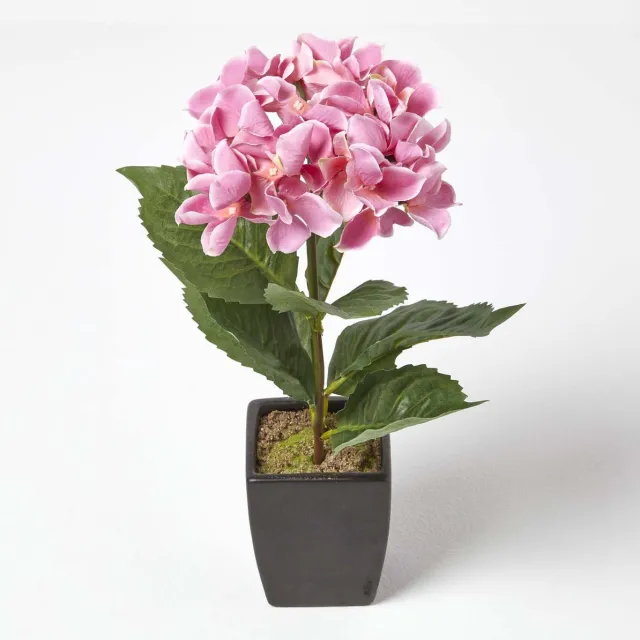 Homescapes Kunsthortensia's in zwarte pot, roze