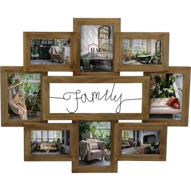HAES deco Houten multi fotolijst Family voor foto formaat 4x 10x15 en 4x 13x18 (formaat 67,8x56,4 cm) - MP144 Bruin