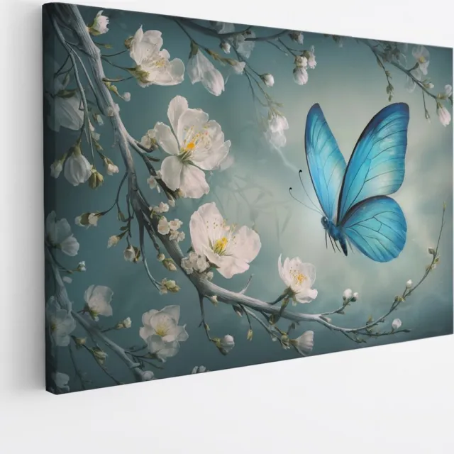 Saammp Canvas Schilderij - Elegante Vlinder - Abstract met Bloesemtakken - 40x30 - Foto op canvas - Wanddecoratie - Muurdecoratie Woonkamer - Kantoor Decoratie Multicolor