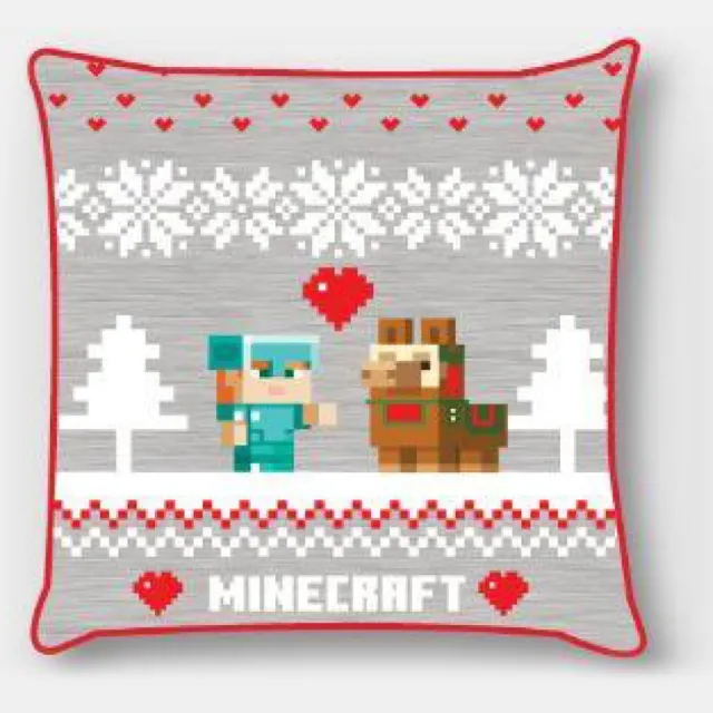 Minecraft Sierkussenhoes – 40x40 cm – Fluweelzacht – 100% Polyester – Alleen Kussenhoes – Gamer Decoratie - kerst - kerstcadeau grijs rood