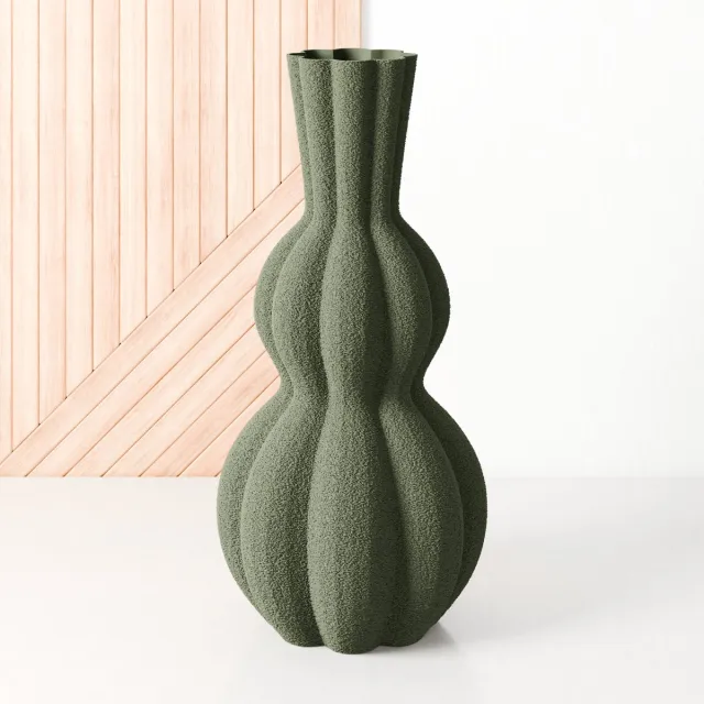 Fleuriek Kleine vaas Groen - H30 cm - Bolvaas voor droogbloemen of als decoratieve bloemenvaas, ronde design vaasjes van bio-kunststof - Vaas met structuur