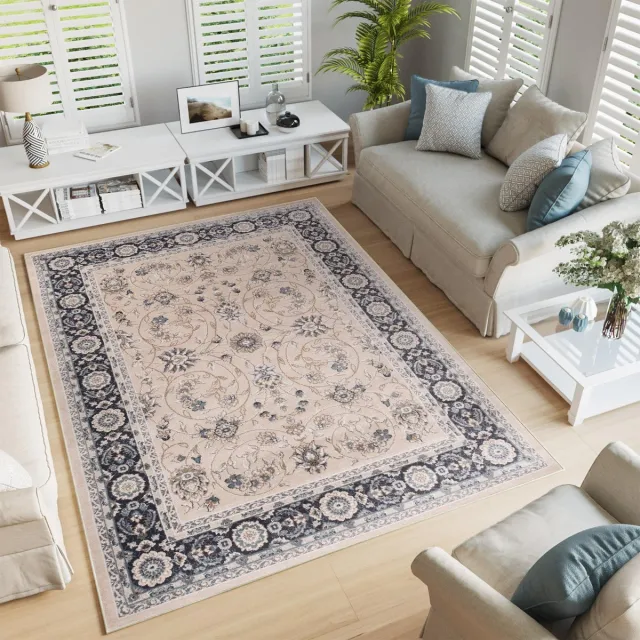 Tapiso Colorado Vloerkleed Beige Zwart Modern Oriental Tapijt Maat- 300x400