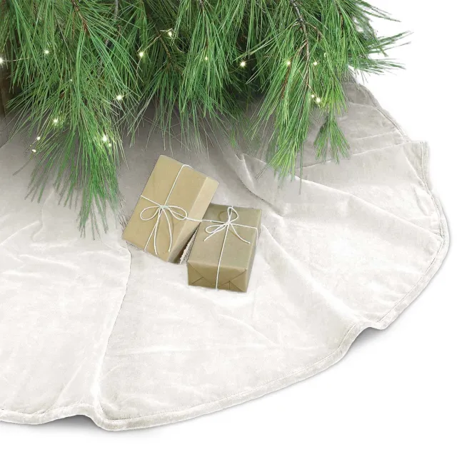 Unique Living Kerstboomrok - velvet creme wit - D120 cm - polyester - kerstboomkleed - rok voor kerstbomen
