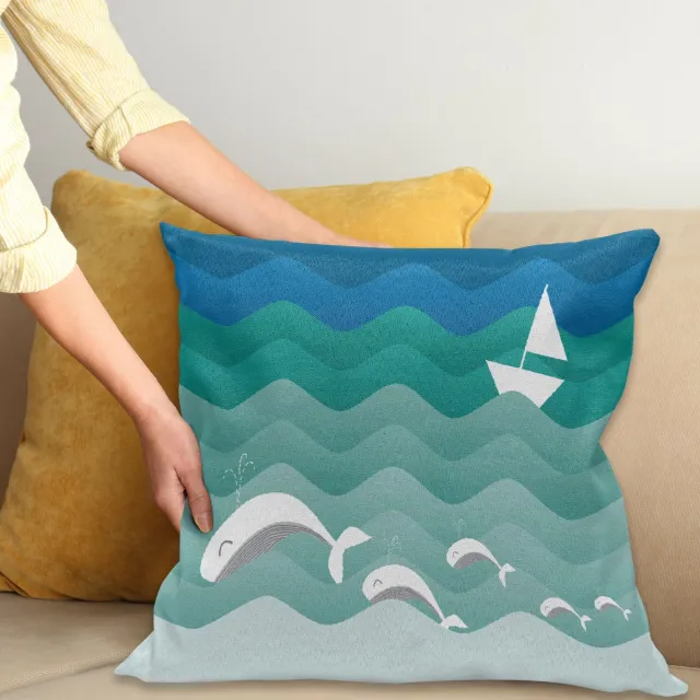 ABAKUHAUS Kleurrijk Kussenhoes, Nautisch Paper Boat, voor de Binnen of Buiten Gebruik Geschikt met Ritssluiting Wasbare Stof, 45 x 45 cm, Meeresgrün Wit Blauw