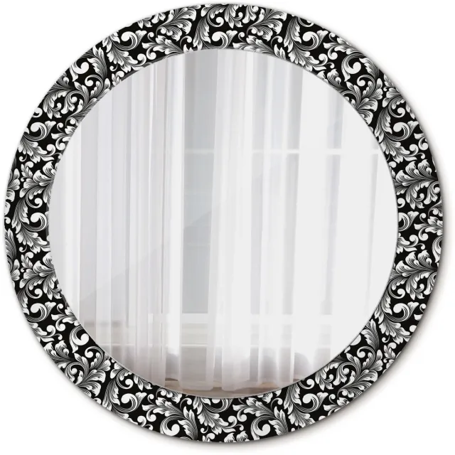 TULUP Spiegel - Ronde vorm Spiegel - op gehard Glas - Ornament - Diameter: 70 cm - Decoratieve spiegel met patroon - Spiegel voor elke ruimte - Zwart-Witte - Met spiegelprint - Moderne Spiegel - Wandmontage Zwart-wit Ornament