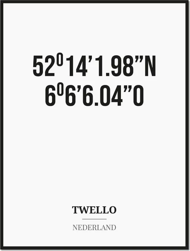 Studio216 Poster/kaart TWELLO met coördinaten zwart, wit