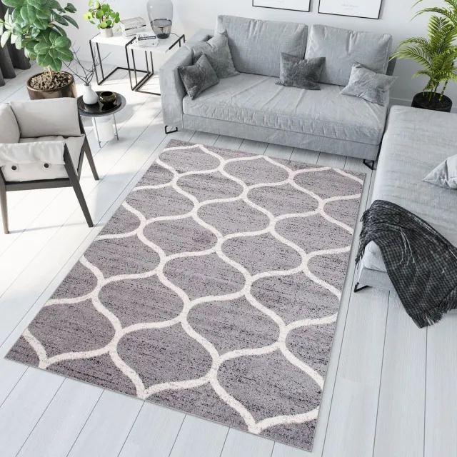 Tapiso Jawa Vloerkleed Grijs Wit Trellis Laagpolig Modern Tapijt Grijs 2
