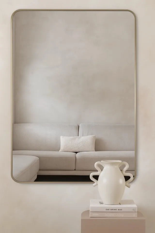 Nordic Style® Rechthoekige spiegel 90x60cm - Greige - Scandinavische Spiegels - Vierkant - Wandspiegel - Badkamerspiegel - Gangspiegel - Wand - Gang - Badkamer