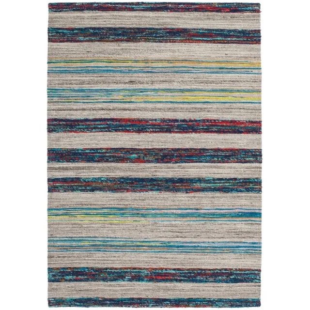 Padiro stijlvol laagpolig vloerkleed 120 x 170 cm - lichtbeige - modern streeppatroon - voor vloerverwarming - van wol, katoen en zijde