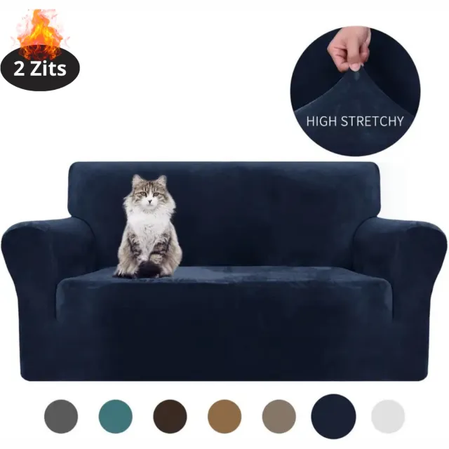 Bovista Bankhoes - Bankbeschermer - Stretch - Sofa Cover - Fluweel - Marineblauw - 2 Zits