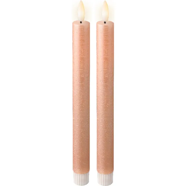 Lumineo LED dinerkaars roze - light pink - 2 stuks - Flikkerende vlam - LED kaars met timer - Wax kaars - Op batterij - 24 cm - Veilig & Duurzaam