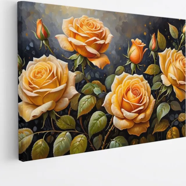 Saammp Canvas Schilderij - Bloemen - Zwart - Oranje - Abstract - 100x75 - Foto op canvas - Wanddecoratie - Muurdecoratie Woonkamer - Kantoor Decoratie Multicolor