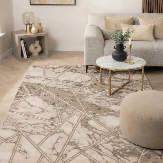 flycarpets Marble Lines Laagpolig Marmer Vloerkleed - Beige - Luxe Tapijt - 280x370 cm