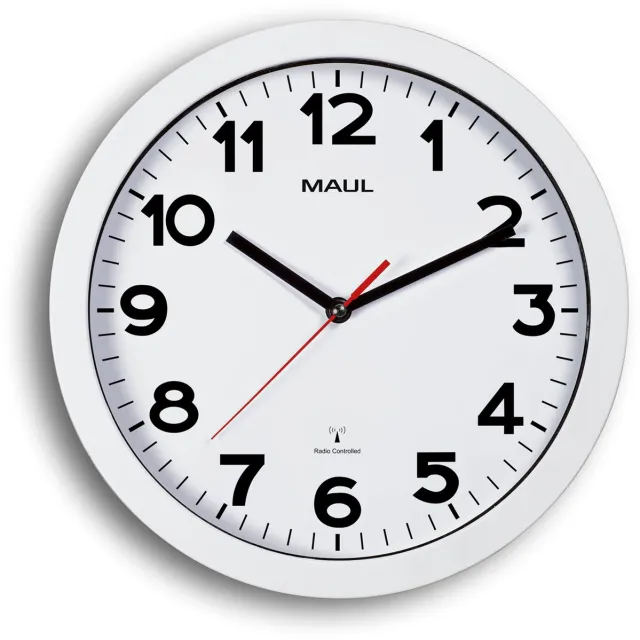 Maul MAULstep wandklok, radiogestuurd, diameter 30 x 5 cm, kunststof kader, wit