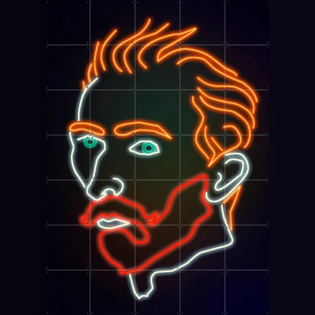 IXXI Neon Vincent, Angelo Cerantola & Van Gogh 21st Century - 100 x 140 cm - Grote wanddecoratie en posters - Pop art, Line art, Digitale Kunst Oranje / Donkere tinten