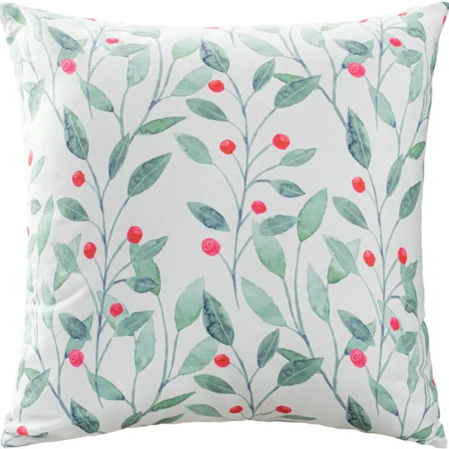 ASDIVA Darymex Velvet - Fluwelen Sierkussensloop - 43x43 cm - Botanisch Kerstmotief - Wit/Groen - Met Blinde Rits