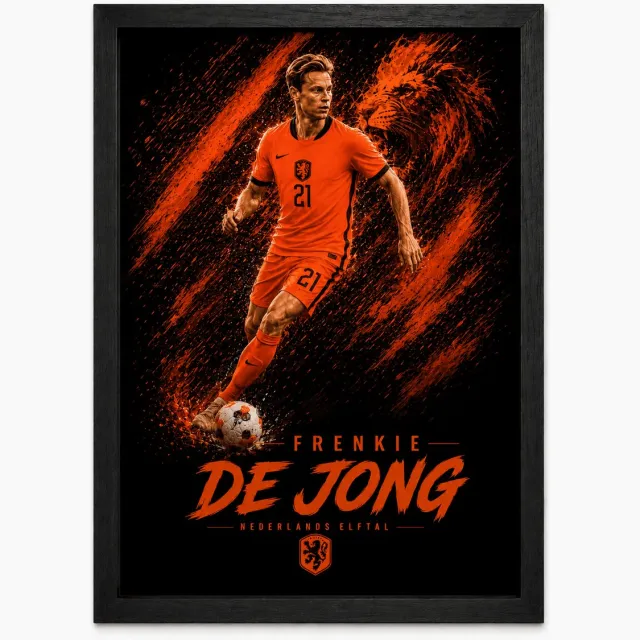 Joshimo Frenkie de Jong Nederland Poster KNVB Inclusief Zwarte A3 Lijst | Voetbal Wanddecoratie Oranje Fans