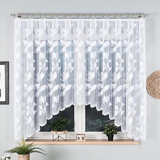 Markizeta Martyna Serie - Jacquard Gordijn - 320x160 cm - Bladmotief - Wit