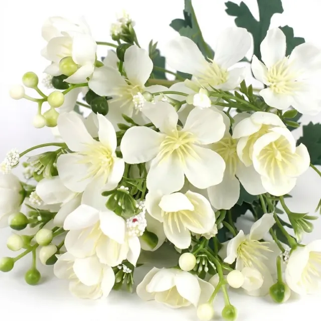 NUVEX Witte kunstbloemen kersenbloesem boeket kunstbloemen korte steel decoratie voor vaas tafel en interieur met bloemen en knoppen Wit, Groen