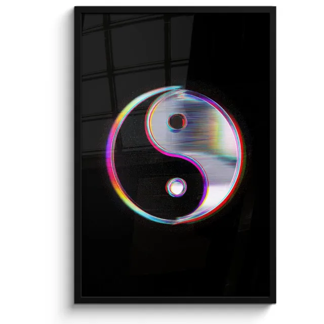 FrameYourWall Poster in lijst - Fotolijst 60x90 cm - Posters - Yin-Yang - Cirkel - Regenboog - Posterlijst zwart - Decoratie - Wanddecoratie woonkamer - Muurdecoratie slaapkamer Yin-Yang - Cirkel - Kleurrijk