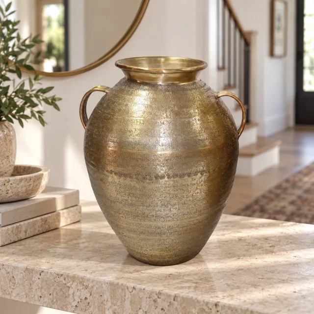 Hoppa! Vaas - met oren en brede hals - Goud - 25 x 27 x 35 cm (B x D x H)