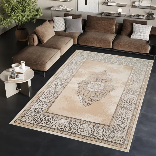 Tapiso Ares Vloerkleed Grijs Laagpolig Woonkamer Oriental Tapijt Maat- 200x300 Donkergrijs