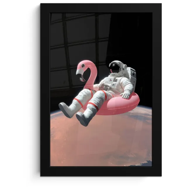 FrameYourWall Poster in lijst - Fotolijst 20x30 cm - Posters - Astronaut - Flamingo - Zwemband - Roze - Posterlijst zwart - Decoratie - Wanddecoratie woonkamer - Muurdecoratie slaapkamer