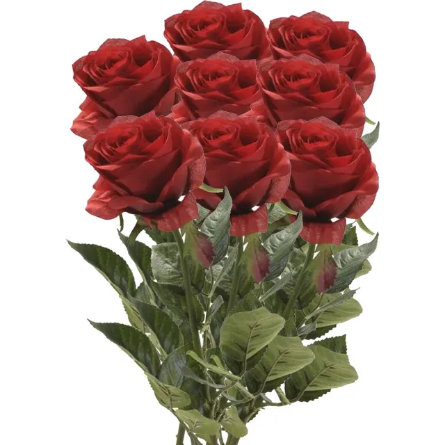 Emerald Kunstbloemen boeket roos Simone - 8x - rood - 73 cm - decoratie bloemen