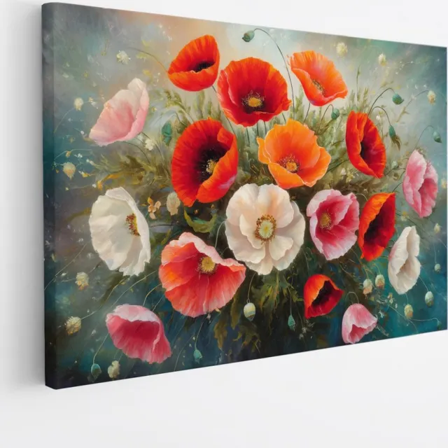 Saammp Canvas Schilderij - Bloemen Boeket Wit en Oranje - Natuur - Abstract - 40x30 - Foto op canvas - Wanddecoratie - Muurdecoratie Woonkamer - Kantoor Decoratie Multicolor