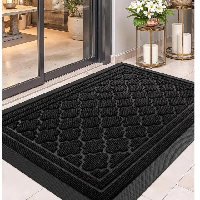 RFWR Antislipdeurmat Buiten 43.5x75cm - Weerbestendige en Wasbare Vuilvangmat Zwart