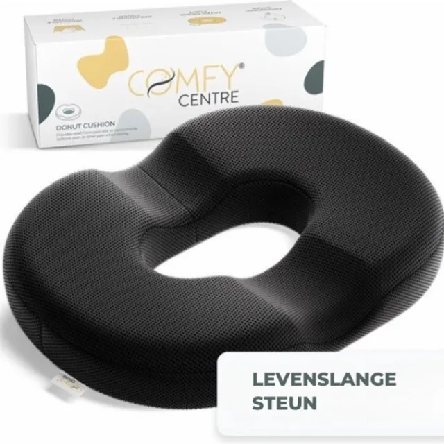 COMFYCENTRE Donut Kussen Orthopedisch & Ergonomisch Voor Auto En Bureaustoel - Stuitkussen - Ringkussen - Zitring Kussen - voor Aambeien, Piercing en Stuitje - Zitkussen Zwart - Donutkussen