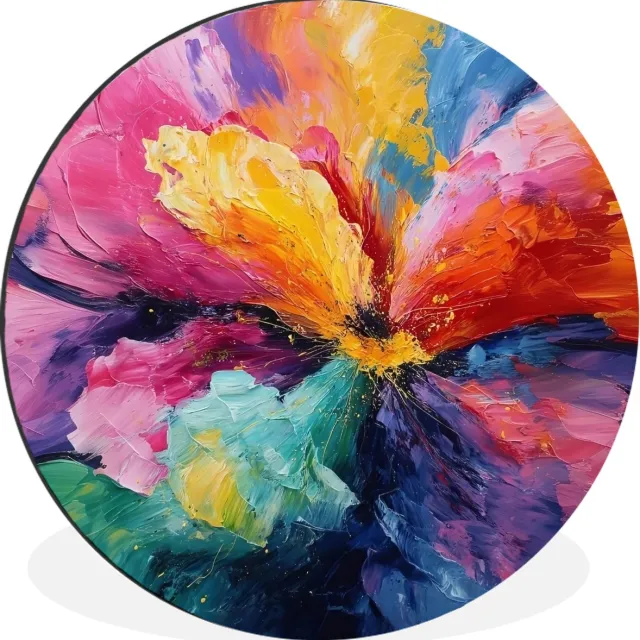 WallCircle Wandcirkel - Muurcirkel - Bloemexplosie - Veelkleurig - Bewegend - Aluminium - Dibond - 30x30 cm - Binnen en Buiten Bloemexplosie - Kleurrijk