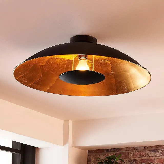 Lindby plafondlamp - 1licht - Metaal - H: 20 cm - E27 - zwart, goud
