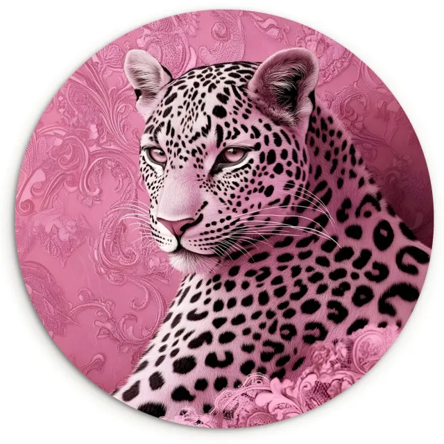 WallCircle Wandcirkel 150x150 cm - Muurcirkel Panter - Luxe - Roze - Muurdecoratie woonkamer - Wanddecoratie slaapkamer - Kamer decoratie accessoires - Ronde schilderijen