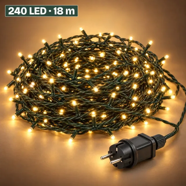 Levano Kerstverlichting Buiten 240 LED 18 m Warm Wit - Lichtsnoer voor Binnen en Buiten - Kerstlampjes met Stekker - Kerstboomverlichting - Lichtslinger - Kerstlichtjes - Lichtketting - Kerstversiering - Timer - Lichtfuncties - Geheugen