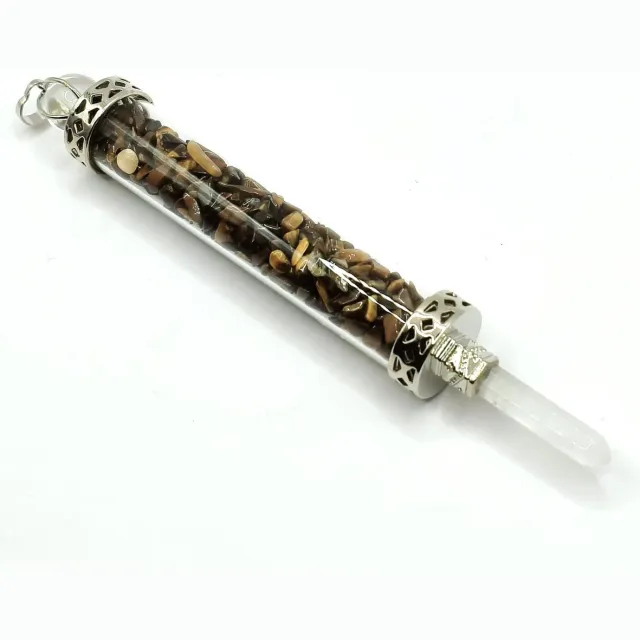 Something Different Toverstaf Tijgeroog - Healing Wand met Tijgeroog en Seleniet 13 cm. - Energetische Heling bruin