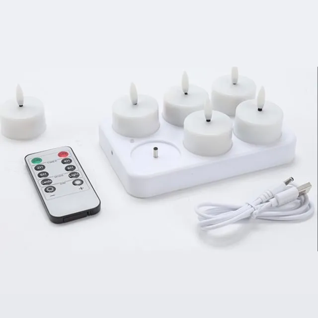 Relaxdays 6 oplaadbare theelichtjes met laadstation en timer - led-theelichtjes - flikkerende kaarsen met afstandsbediening - timerfunctie - perfect voor thuis wit