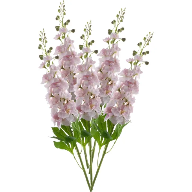 Bellatio Design Kunstbloem bloesemtak ridderspoor - 5x - 87 cm - licht roze - kunst zijdebloemen - bloesem tak Lichtroze