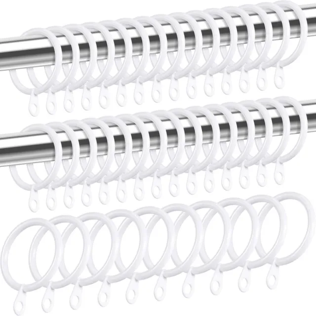 Famanu Metalen gordijnringen set van 40 stuks, gordijnroede ringen met oogjes, hangende ringen voor gordijnen en stangen, draperen glijdende ringen met interne diameter 3 cm, wit