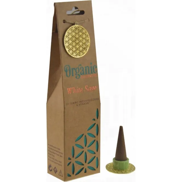 Organic Goodness Wierookkegels witte salie + houder - Organic Goodness Meerkleurig