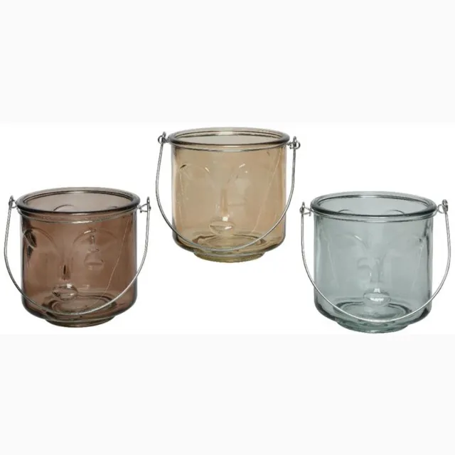 Decoris Theelichthouder gezicht glas H11.6cm Meerkleurig