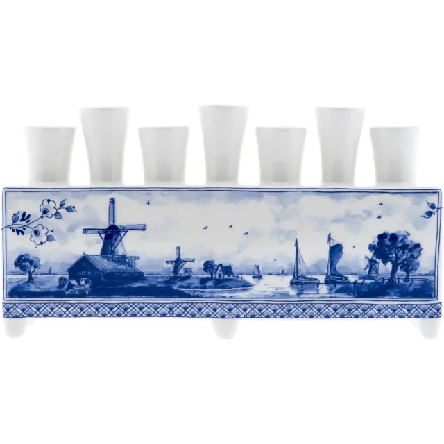 Heinen Delfts Blauw Tulpenvaas Landschap Rechthoek 17cm blauw/wit
