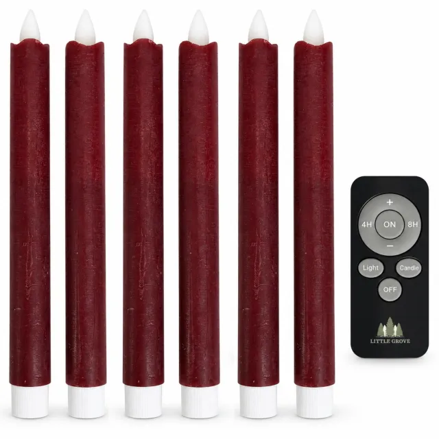 Little Grove set van 6 LED-dinerkaarsen van echte wax - 22,5 cm - Burgundy